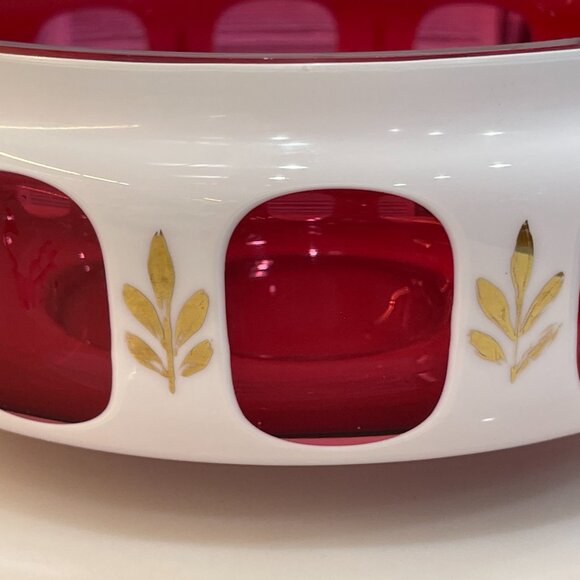 -Vintage Ruby and Milk-glass Hand Painted Bowl- Mod Kitchen Luxe - Picture 7 of 16